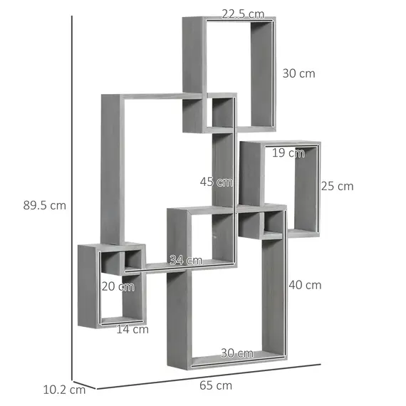 Buy Floating Shelves, Wall Mounted Interlocking Cube Shelves, Display Wall Shelf for Living Room, Bedroom, Hallways, Grey, 2 image