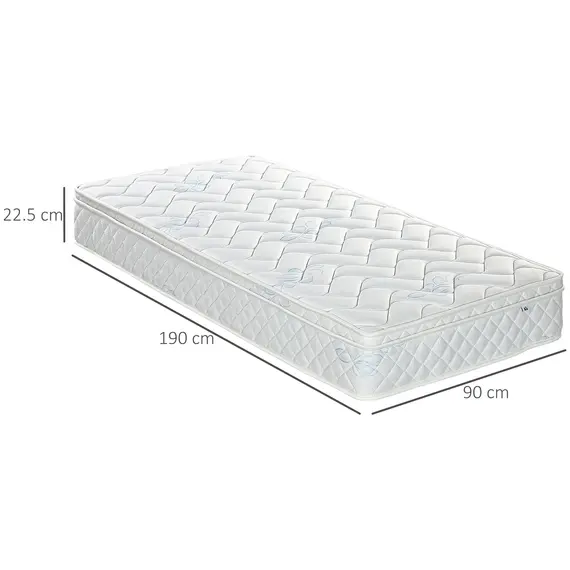 Buy HOMCOM Single Mattress, Pocket Sprung Mattress in a Box with Breathable Foam and Individually Wrapped Spring, 190cmx90cmx22.5cm, White, 2 image