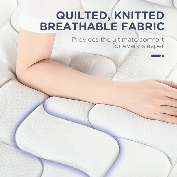 Buy HOMCOM Single Mattress, Pocket Sprung Mattress in a Box with Breathable Foam and Individually Wrapped Spring, 190cmx90cmx22.5cm, White, 5 image