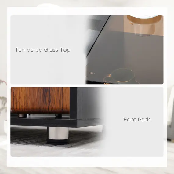 Buy Modern Coffee Table with Tempered Glass Top, Cocktail Table with 3-Tier Storage Shelves for Living Room, Black, 5 image