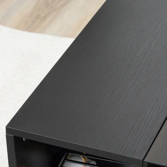 Buy Modern Coffee Table with Tempered Glass Top, Cocktail Table with 3-Tier Storage Shelves for Living Room, Black, 6 image