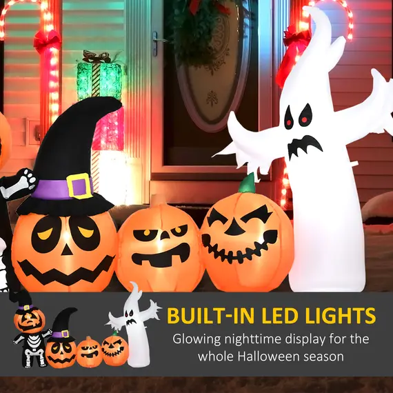 Buy Next Day Delivery 8.5ft Inflatable Halloween Skeleton Pumpkin Ghost and White Ghost with Three Pumpkins, Blow-Up Outdoor LED Display, 4 image