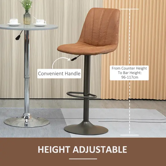 Buy HOMCOM Retro Bar Stools Set of 2, Counter Height Swivel Bar Chairs, Adjustable Kitchen Island Stools with Backrest, Footrest for Home Pub, Brown, 4 image