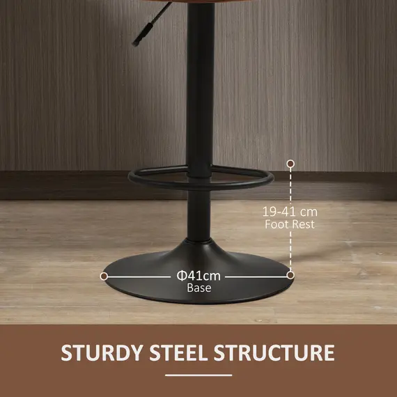 Buy HOMCOM Retro Bar Stools Set of 2, Counter Height Swivel Bar Chairs, Adjustable Kitchen Island Stools with Backrest, Footrest for Home Pub, Brown, 6 image