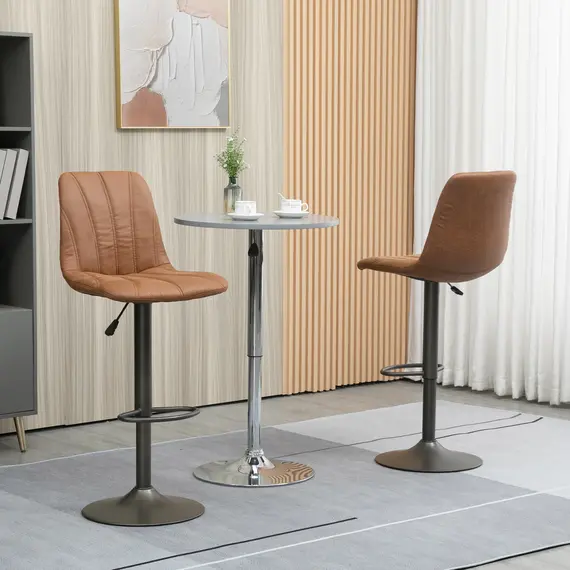Buy HOMCOM Retro Bar Stools Set of 2, Counter Height Swivel Bar Chairs, Adjustable Kitchen Island Stools with Backrest, Footrest for Home Pub, Brown, 7 image