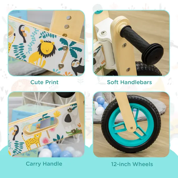 Buy Kids Balance Bike 12 Inch Wooden No Pedal Bicycle with Adjustable Seat EVA Wheels for 3-6 Years Boys Girls, White, Colour: White, 7 image