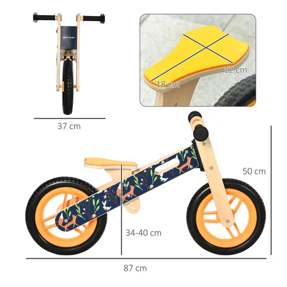 Buy Kids Balance Bike 12 Inch Wooden No Pedal Bicycle with Adjustable Seat EVA Wheels for 3-6 Years Boys Girls, Black, Colour: Black, 3 image