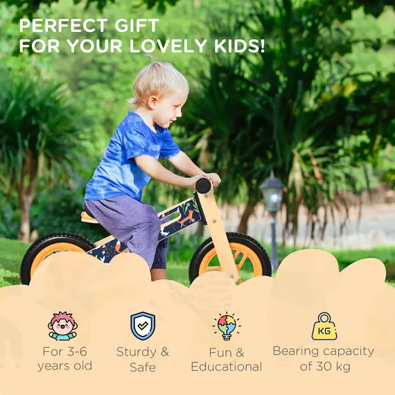Buy Kids Balance Bike 12 Inch Wooden No Pedal Bicycle with Adjustable Seat EVA Wheels for 3-6 Years Boys Girls, Black, Colour: Black, 5 image