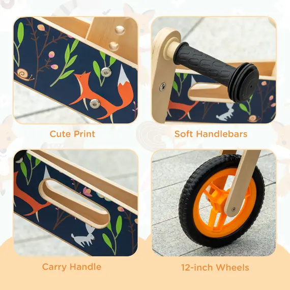 Buy Kids Balance Bike 12 Inch Wooden No Pedal Bicycle with Adjustable Seat EVA Wheels for 3-6 Years Boys Girls, Black, Colour: Black, 6 image