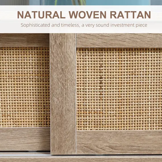 Buy Coffee Table with Storage, Tea Table with Sliding Doors and Natural Woven Rattan for Living Room, Office, Study Room, Reception Room, 5 image