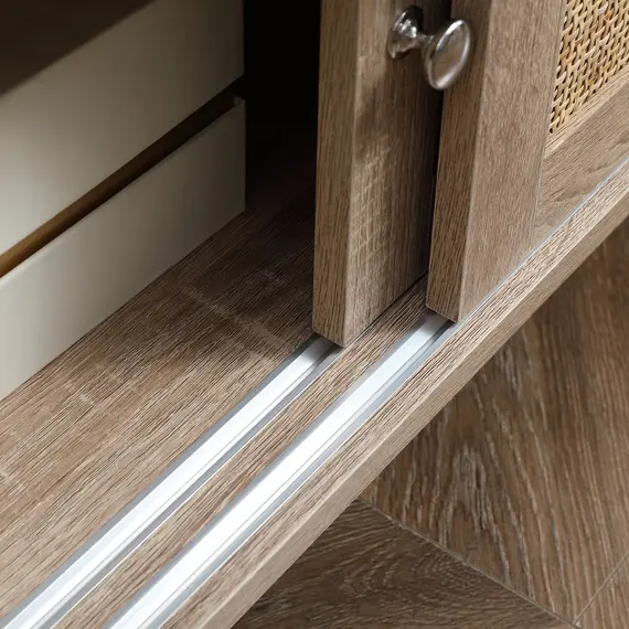 Buy Coffee Table with Storage, Tea Table with Sliding Doors and Natural Woven Rattan for Living Room, Office, Study Room, Reception Room, 8 image