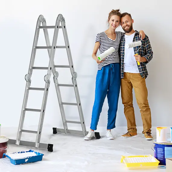 Buy DURHAND 3.4M Multi-Position Telescoping Ladder with 2 Safety Platforms, Alloy Aluminium 5-in-1 4-Fold Collapsible Ladder with 12 Steps, 3 image