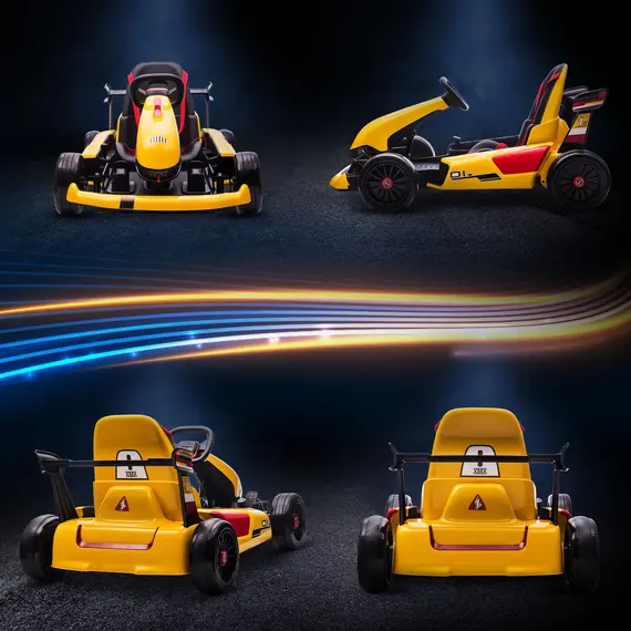Buy HOMCOM Electric Go Kart with Adjustable Footrest, Reversing Steering Wheel, Kids Ride-On Racing Go Kart with 12V Rechargeable Battery 2 Speeds Yellow, Colour: Yellow, 8 image