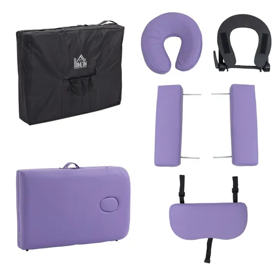 Buy HOMCOM Massage Table Bed Couch Beauty Bed 2 Section Therapy Bed Lightweight Portable Folding Spa Bed Purple, Colour: Purple, 11 image
