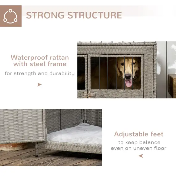 Buy PawHut Wicker Dog Cage, Dog Crate with Double Doors and Soft Washable Cushion for Medium to Large Sized Dogs, 85 x 61 x 70 cm, 7 image