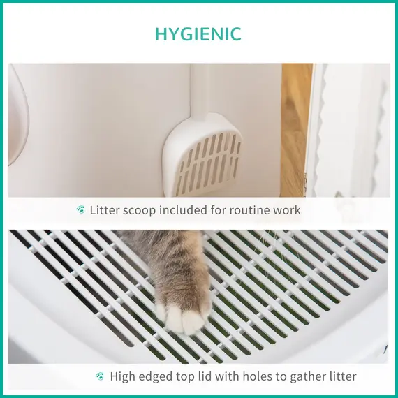 Buy Cat Litter Box Portable Pet Toilet Fully Enclosed Kitten Pan w/ Scoop, White, 3 image