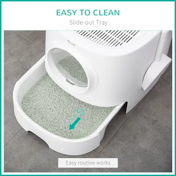 Buy Cat Litter Box Portable Pet Toilet Fully Enclosed Kitten Pan w/ Scoop, White, 6 image