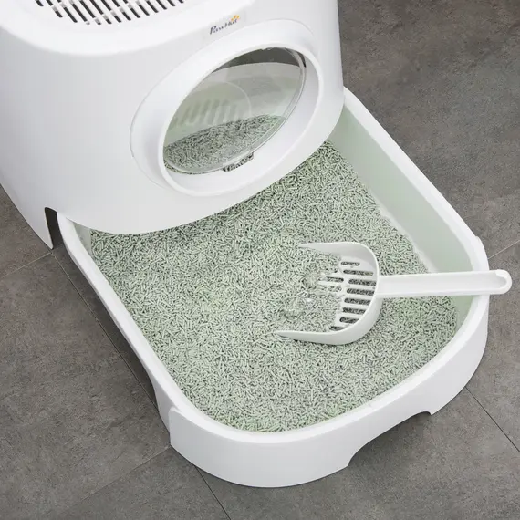 Buy Cat Litter Box Portable Pet Toilet Fully Enclosed Kitten Pan w/ Scoop, White, 8 image