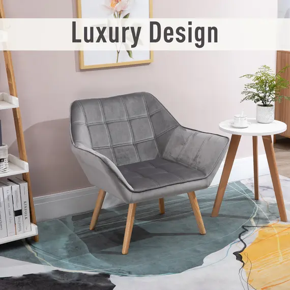 Buy HOMCOM Armchair Accent Chair Wide Arms Slanted Back Padding Iron Frame Wooden Legs Home Bedroom Furniture Seating Grey, 5 image
