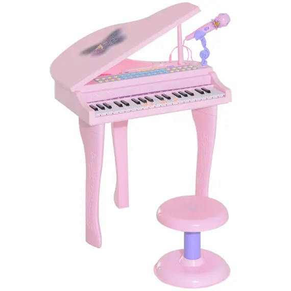 Buy 37 Keys Kids Mini Electronic Keyboard Children Grand Piano with Stool Microphone Light Musical Instrument Educational Game Toy Set (Pink)