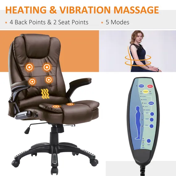 Buy HOMCOM Vibrating Massage Heat Executive Home Office Chair Faux Leather Computer Swivel Recliner High Back for Adult, Brown, 3 image