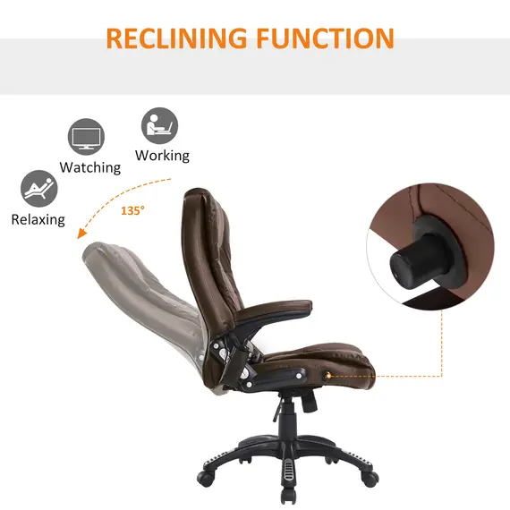 Buy HOMCOM Vibrating Massage Heat Executive Home Office Chair Faux Leather Computer Swivel Recliner High Back for Adult, Brown, 4 image