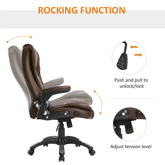 Buy HOMCOM Vibrating Massage Heat Executive Home Office Chair Faux Leather Computer Swivel Recliner High Back for Adult, Brown, 5 image