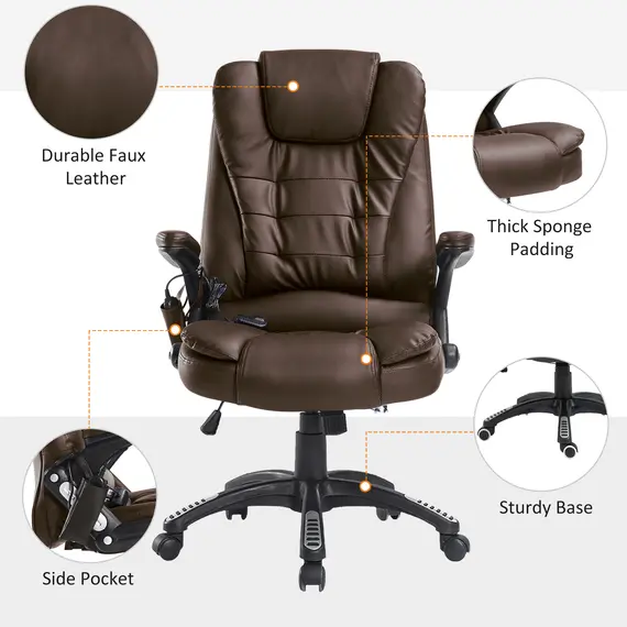 Buy HOMCOM Vibrating Massage Heat Executive Home Office Chair Faux Leather Computer Swivel Recliner High Back for Adult, Brown, 7 image