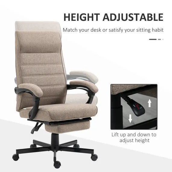 Buy Vinsetto High-Back Home Office Chair, Linen Swivel Reclining Chair with Adjustable Height, Footrest and Padded Armrest for Living Room, Study, Brown, 3 image