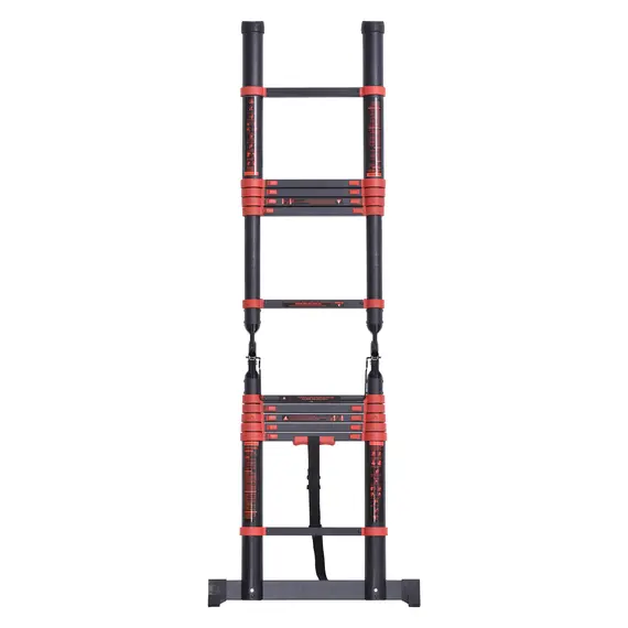 Buy HOMCOM 3.8M Duo Aluminium Ladder w/ Tool Holder Herringbone Deployed Extendable DIY w/ 12 Non-Slip Steps Climbing Platform Portable Workshop Garden, 8 image
