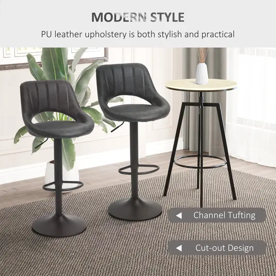 Buy HOMCOM Barstools Set of 2 Adjustable Swivel Height Gas Lift PU Leather Counter Chairs with Footrest, 3 image