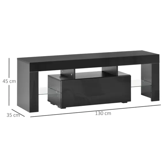 Buy HOMCOM High Gloss TV Stand Cabinet with LED RGB Lights and Remote Control for 43"/50"/55" TV, Media TV Console Table with Storage Drawer and Shelf, 2 image
