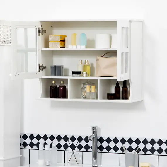 Buy Wall-Mounted Bathroom Medicine Cabinet, Modern Bathroom Cabinet with Shelves for Living Room and Entryway, White, 6 image