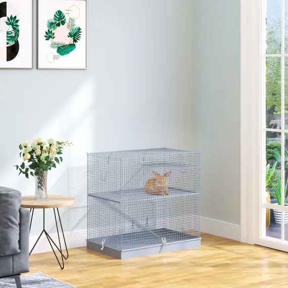 Buy 3-Level Metal Hamster Cage Small Animal Rat Rodent Pet Hutch Ferret Chinchilla Platform Feeding Habitat Easy Clip Base Ladder Grey