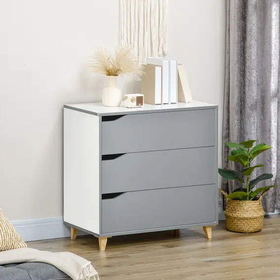 Buy HOMCOM Drawer Chest, 3-Drawer Storage Cabinet Unit with Pine Wood Legs for Bedroom, Living Room, 75cmx42cmx75cm, Grey