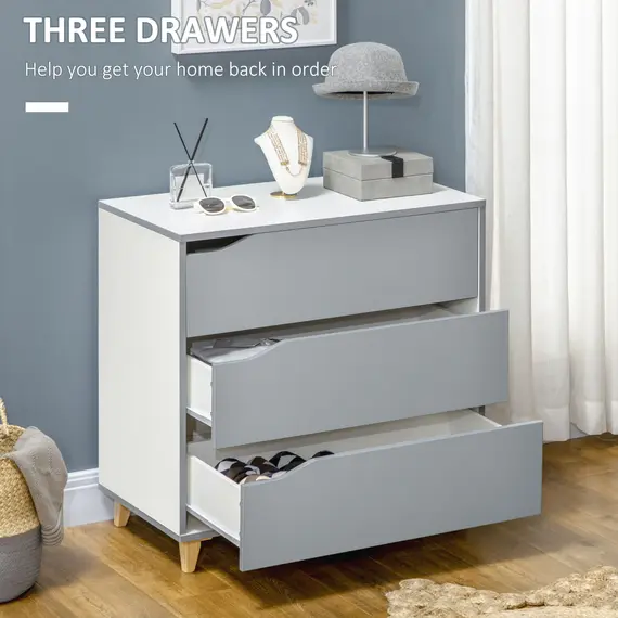 Buy HOMCOM Drawer Chest, 3-Drawer Storage Cabinet Unit with Pine Wood Legs for Bedroom, Living Room, 75cmx42cmx75cm, Grey, 4 image