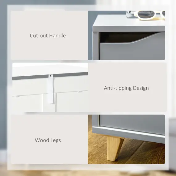 Buy HOMCOM Drawer Chest, 3-Drawer Storage Cabinet Unit with Pine Wood Legs for Bedroom, Living Room, 75cmx42cmx75cm, Grey, 5 image