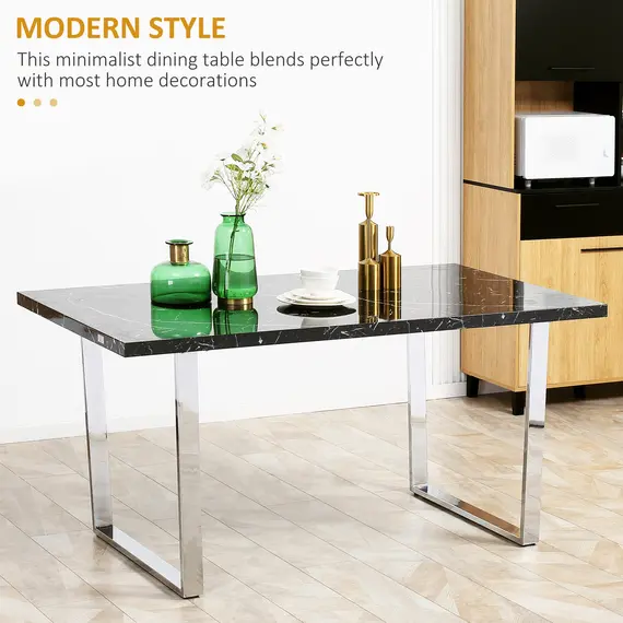 Buy HOMCOM Modern Dining Room Table Rectangular Kitchen Table for 6-8 People with Marble Effect Tabletop Steel Legs 155 cm Black, 3 image