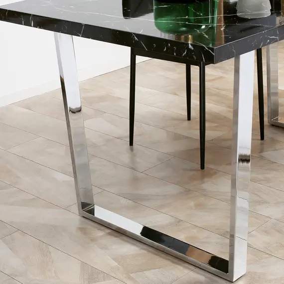 Buy HOMCOM Modern Dining Room Table Rectangular Kitchen Table for 6-8 People with Marble Effect Tabletop Steel Legs 155 cm Black, 6 image