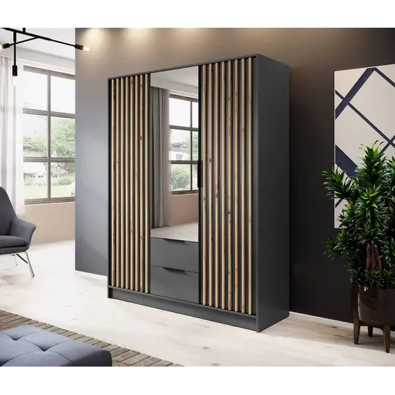 Buy Nelly Hinged Door Wardrobe 155cm [Mirror], Colour: Graphite