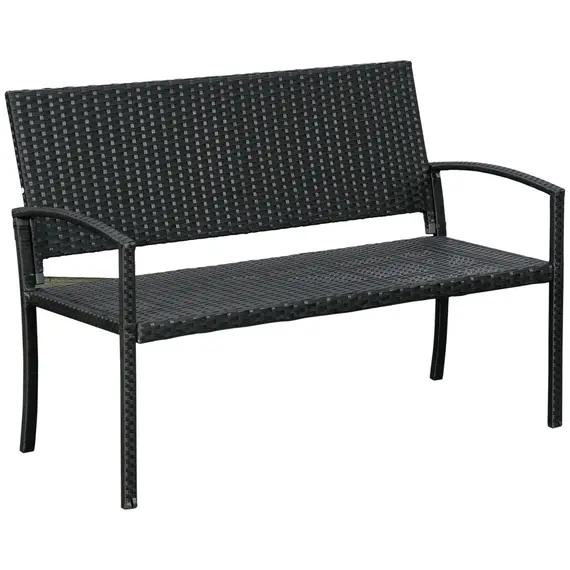 Buy 2 Seater Poly Rattan Garden Bench, All Weather Wicker Garden Loveseat, Outdoor Seating Bench with 240 Load Capacity, Backrest and Armrests for Patio, Terrace, Balcony, Black