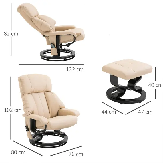 Buy HOMCOM Electric Massage Recliner Chair with Ottoman, Faux Leather Swivel Recliner with Remote Control for Living Room, Beige, 2 image