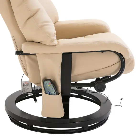 Buy HOMCOM Electric Massage Recliner Chair with Ottoman, Faux Leather Swivel Recliner with Remote Control for Living Room, Beige, 7 image