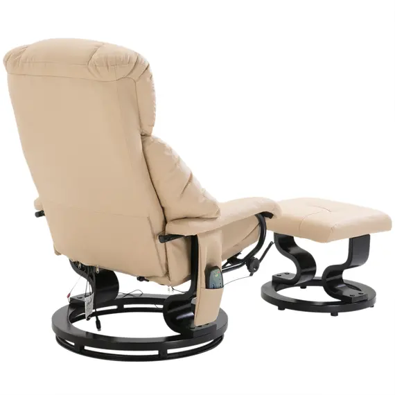 Buy HOMCOM Electric Massage Recliner Chair with Ottoman, Faux Leather Swivel Recliner with Remote Control for Living Room, Beige, 8 image
