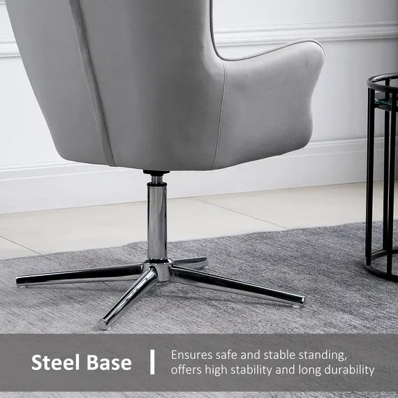 Buy HOMCOM Retro Upholstered Swivel Accent Chair Executive Tufted w/ Metal Base Padding High Back Arms Comfort Style Seating 74L x 71W x 106H - Grey, 6 image
