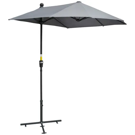 Buy 2m Half Parasol Market Umbrella Garden Balcony Parasol with Crank Handle, Base, Double-Sided Canopy, Dark Grey