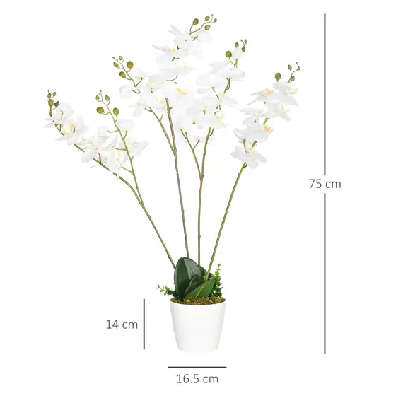 Buy Artificial Orchid Plant in Pot, Artificial Flowers Fake Orchid Phalaenopsis for Home Decor Wedding, 17x17x14cm, White, 2 image