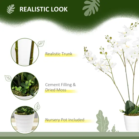 Buy Artificial Orchid Plant in Pot, Artificial Flowers Fake Orchid Phalaenopsis for Home Decor Wedding, 17x17x14cm, White, 3 image