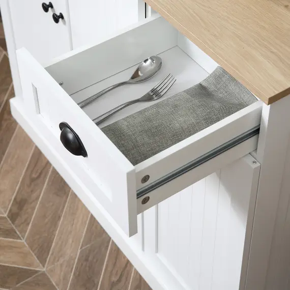 Buy HOMCOM Modern Kitchen Cupboard, Kitchen Storage Cabinet with Microwave Oven Countertop, Drawer, White, 8 image