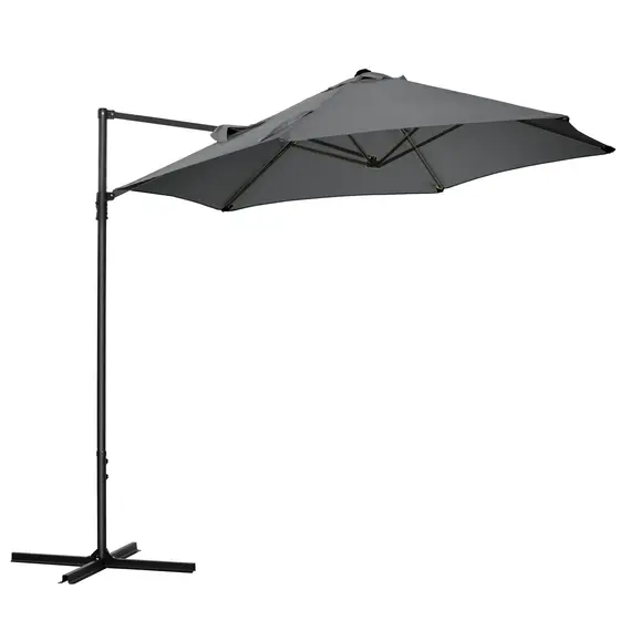 Buy 2.5M Garden Cantilever Parasol, Offset Roma Patio Umbrella Hanging Sun Shade Canopy Shelter with 360° Rotation and Cross Base, Dark Grey